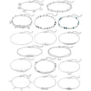Softones 16Pcs Ankle Bracelets for Women Gold Silver Two Style Chain Beach